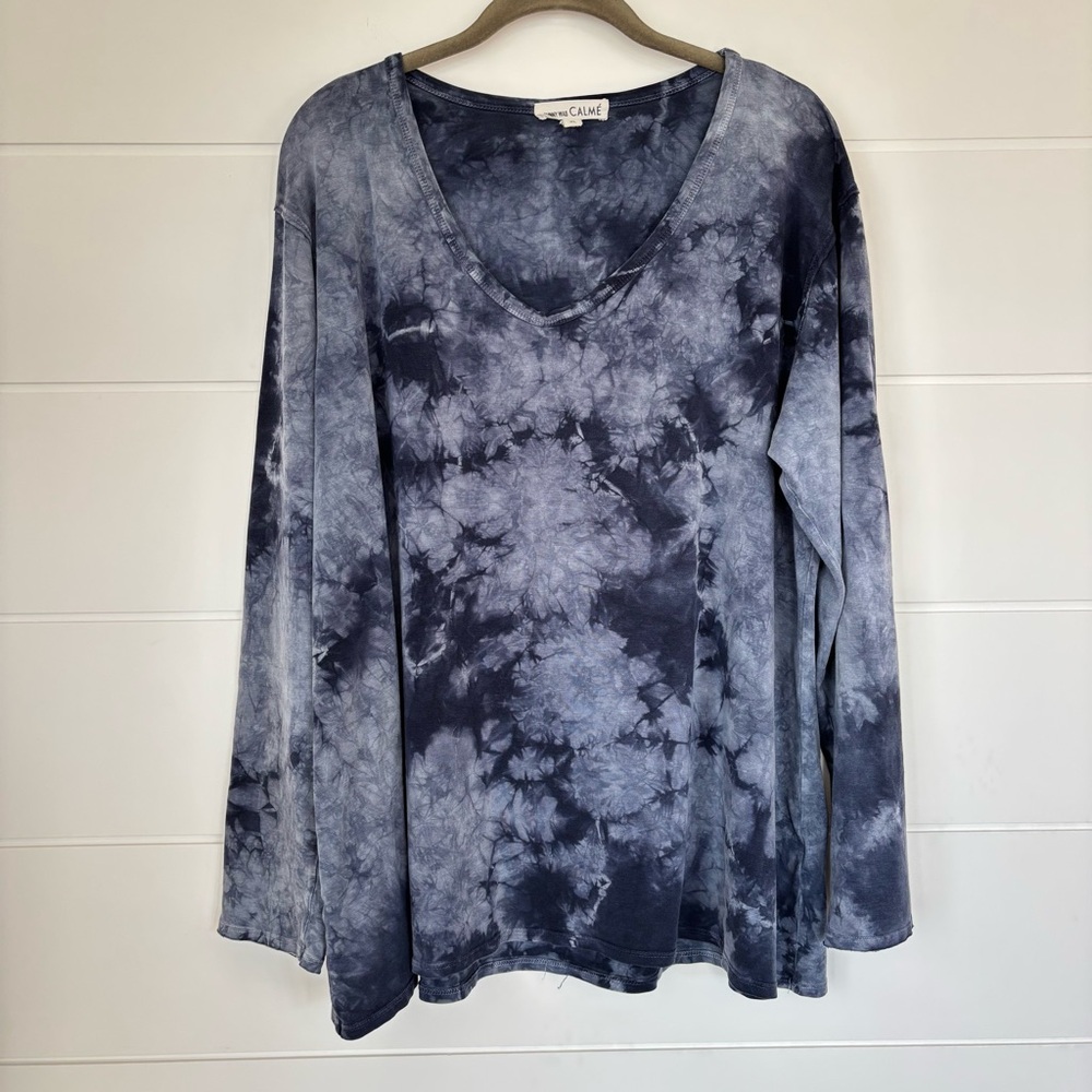 JOHNNY WAS CALMÉ Women’s Blake tie dye long sleeve tee shirt Blue Size XL - Picture 2 of 13